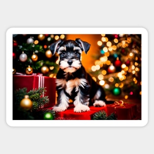 Cute Schnauzer Puppy Dog Christmas Sticker